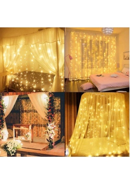 2,5x2,5 Günışığı Sarı Renk Prizli Perde LED Işık Dekoratif Saçak LED fırsatları