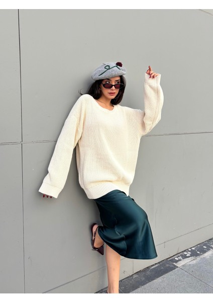 Kadın Taş Oversize Selanik Örgü Triko Kazak 30057 fırsatları