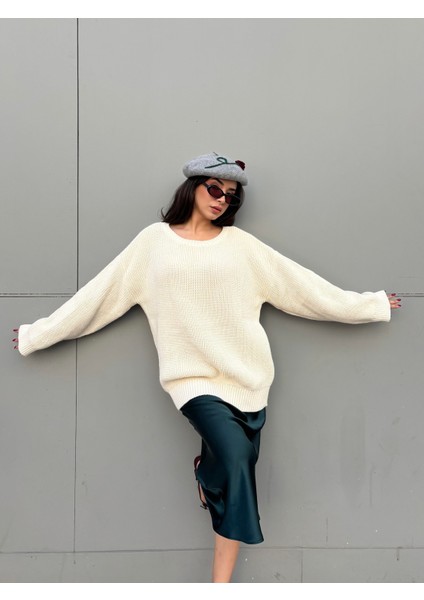 Kadın Taş Oversize Selanik Örgü Triko Kazak 30057