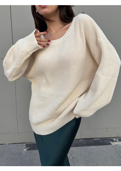 Kadın Taş Oversize Selanik Örgü Triko Kazak 30057