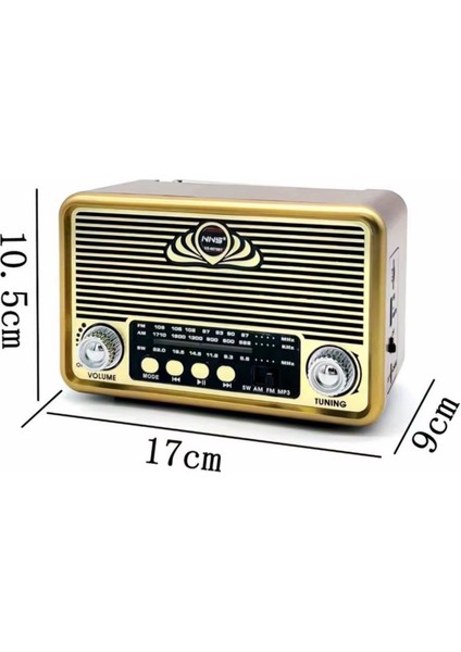 ® Küçük Boy Retro, Nostaljik, Ahşap Tasarım Bluetooth Hoparlörlü, Şarjlı, Taşınabilir Yanı LED Işıklı Fm/am Destekli Radyo NS6675 modelleri