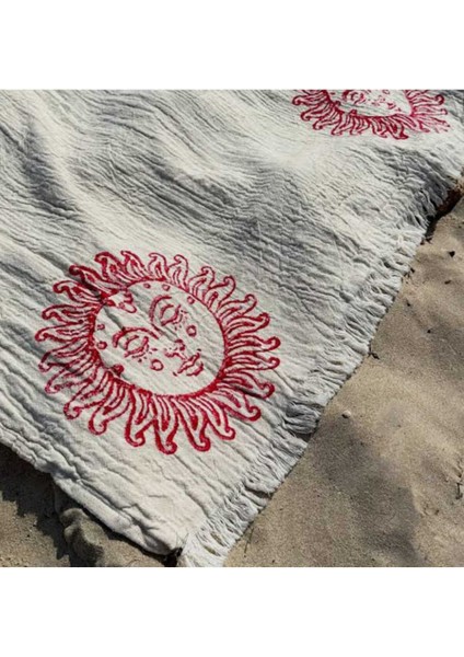 Kırmızı Detaylı Peştemal & Plaj Havlusu – %100 Pamuk | 100X200 Cm, Beyaz Zeminli fiyatları