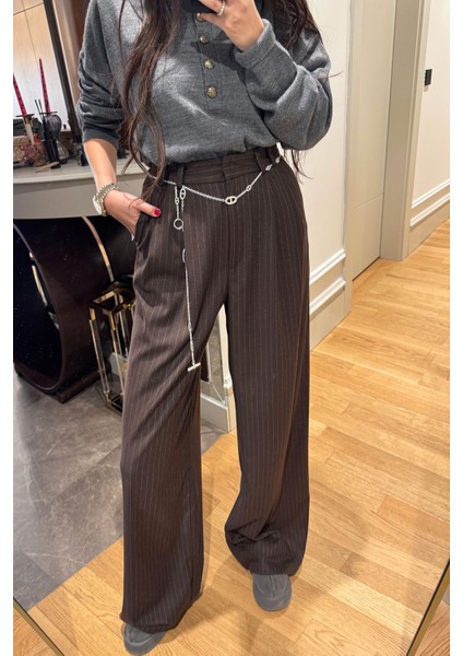 Çizgili Premium Palazzo- Kahverengi