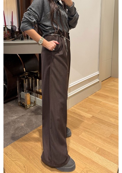 Çizgili Premium Palazzo- Kahverengi fiyatları