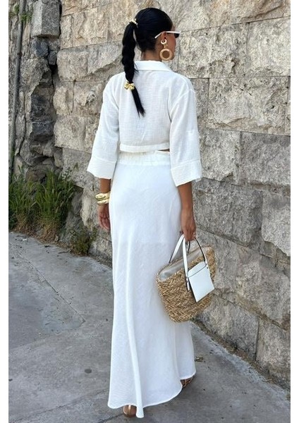 Crop Gömlekli ve Eteği Büzgülü Tasarım Takım 10201 fırsatları