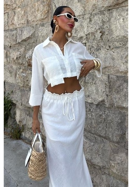 Crop Gömlekli ve Eteği Büzgülü Tasarım Takım 10201