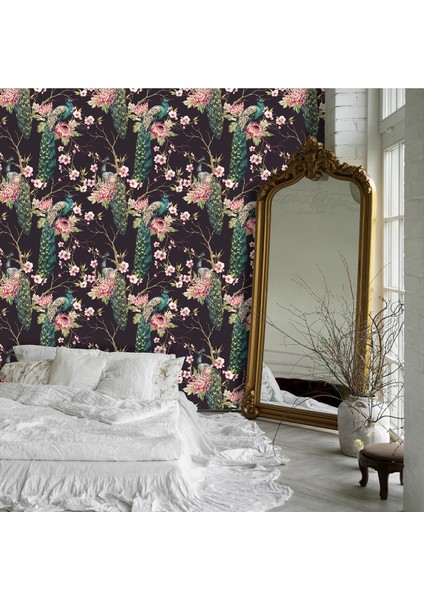 Egzotik Tavus Kuşu Desenli Kadifemsi Duvar Kumaşı fiyatları