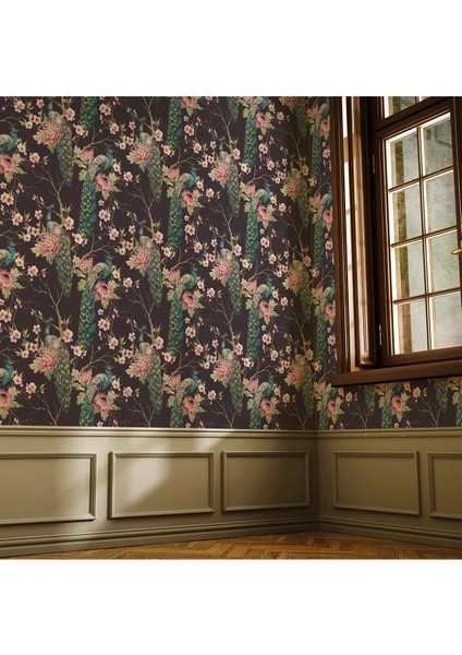 Egzotik Tavus Kuşu Desenli Kadifemsi Duvar Kumaşı modelleri