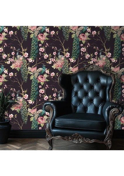 Egzotik Tavus Kuşu Desenli Kadifemsi Duvar Kumaşı fırsatları