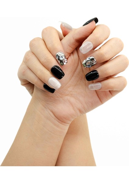 10'lu Siyah Kısa Balerin TT1044 Tekrar Kullanılabilir El Yapımı Protez Takma Tırnak - Siyah-M fiyatları