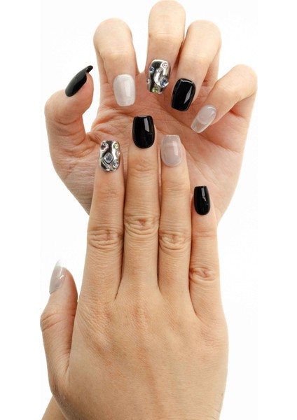 10'lu Siyah Kısa Balerin TT1044 Tekrar Kullanılabilir El Yapımı Protez Takma Tırnak - Siyah-M modelleri