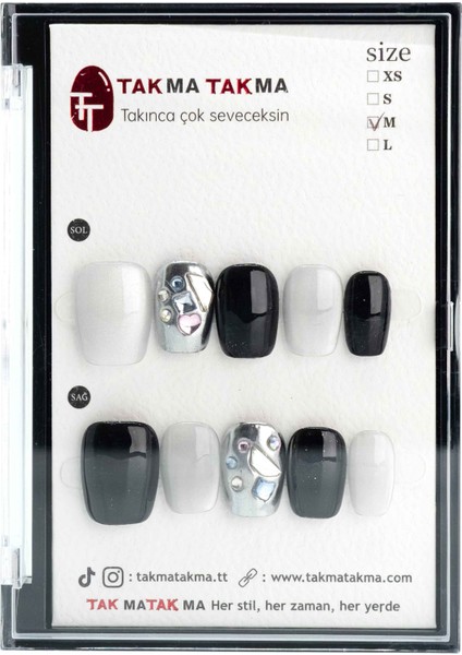 10'lu Siyah Kısa Balerin TT1044 Tekrar Kullanılabilir El Yapımı Protez Takma Tırnak - Siyah-M fırsatları