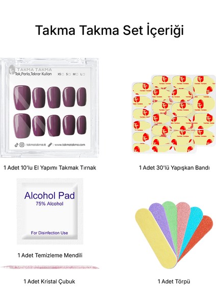 10'lu Mor Kısa Kare TT1233 Tekrar Kullanılabilir El Yapımı Protez Takma Tırnak - Mor-M indirimleri