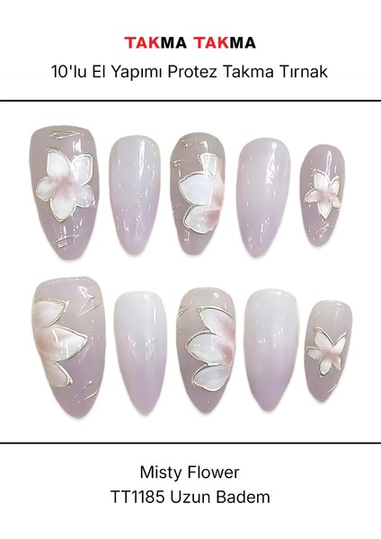 10'lu Beyaz Uzun Badem TT1185 Tekrar Kullanılabilir El Yapımı Protez Takma Tırnak - Beyaz-S modelleri