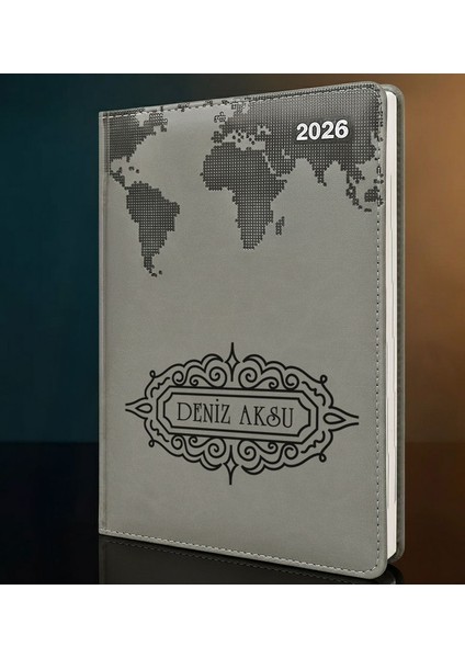 Kişiye Özel Isimli Termo Sert Kapak 2026 Gri Ajanda -11, Öğretmenler Günü Hediyesi, Yeni Iş Hediyesi