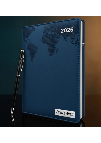 Kişiye Özel Isimli Termo Sert Kapak 2026 Lacivert Ajanda & Kalem -16, Öğretmenler Günü Hediyesi, Yeni Iş Hediyesi