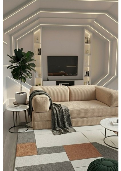 Liona 90X200 Yatak Olabilen Kanepe Modüler Çok Fonksiyonlu Aktivite Koltuk Bej