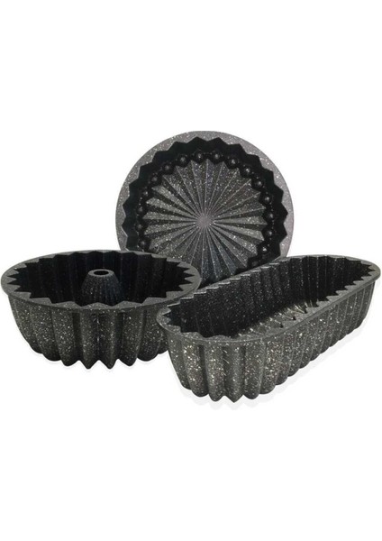 Granit Kaplama 3 Parça Siyah Kek & Turta Kalıbı Takımı - Yanmaz ve Yapışmaz Yüzey modelleri