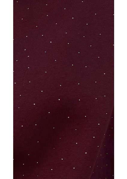 Kadın Bordo Taşlı Oversize Sweatshirt 30067 fırsatları