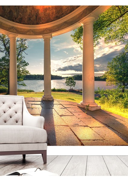 Gün Batımı Göl Desenli Isı ve Ses Yalıtımlı Sağlıklı Tekstil Duvar Kağıdı fiyatları