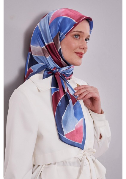 Mavi Geometrik Desen Kristal Eşarp