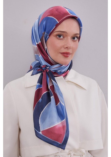 Mavi Geometrik Desen Kristal Eşarp modelleri