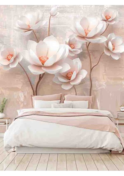 3 Boyutlu Çiçekler Desenli Silinebilir Sağlıklı Tekstil Duvar Kağıdı