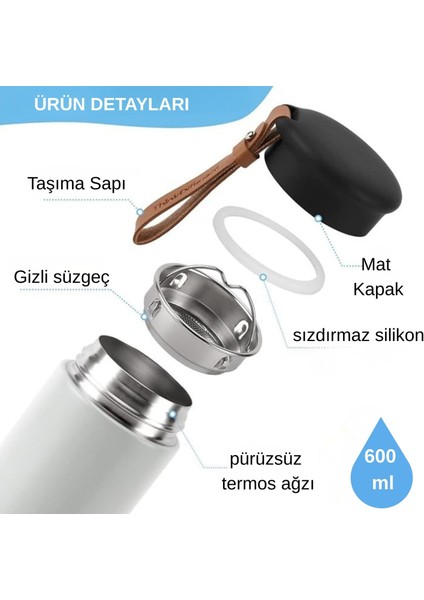 600 ml Paslanmaz Çelik Termos, Çift Katmanlı, Sızdırmaz Kapaklı fırsatları