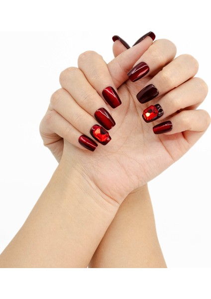 10'lu Orta Kare Kırmızı TT0933 Tekrar Kullanılabilir El Yapımı Protez Takma Tırnak - fırsatları