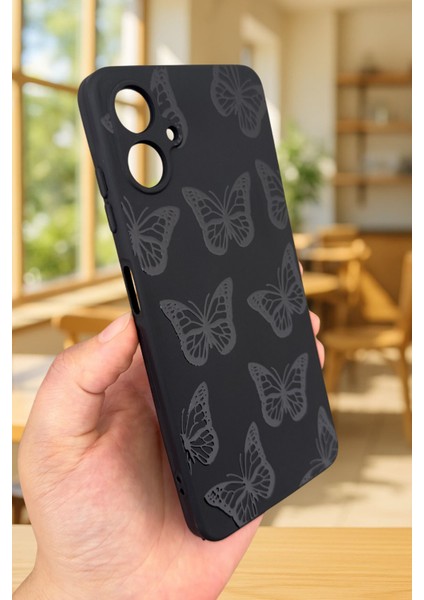 Samsung Galaxy A06 Uyumlu Siyah Kelebek Desenli Silikon Darbe Emici Klasik Korumalı Rubber Kılıf modelleri