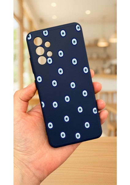 Samsung Galaxy A32-NAZAR Boncuk Desenli Silikon Darbe Emici Klasik Korumalı Rubber Kılıf