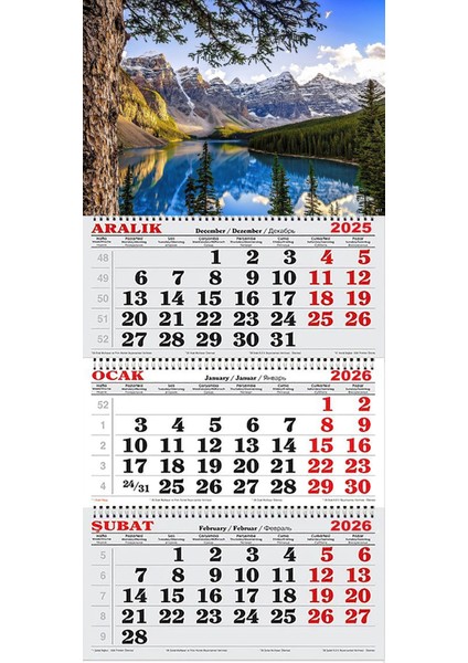 2026 Yılı Gemici Takvimi- Moraine Gölü ve Rocky Dağları