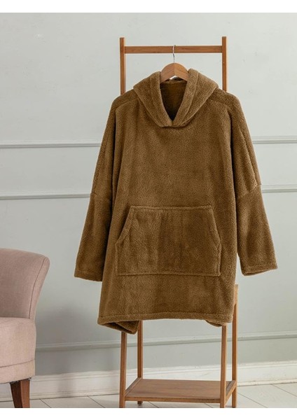 Kapşonlu Giyilebilir Tv Battaniyesi Over Size - Camel