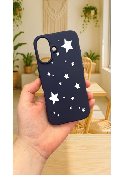 iPhone 16 - Mini Yıldız Desenli Silikon Darbe Emici Klasik Korumalı Rubber Kılıf