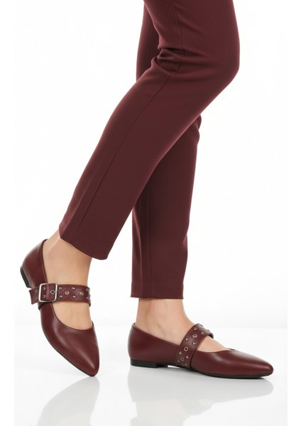 Bordo Cilt Kemerli Hafif Esnek Kadın Babet 209166 Z