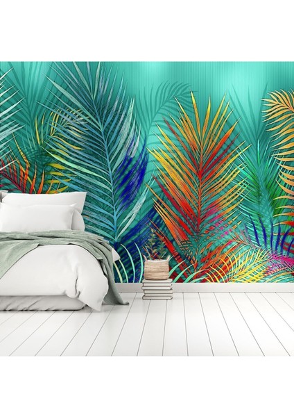 Tropik Yapraklar Desenli Silinebilir Sağlıklı Tekstil Duvar Kağıdı