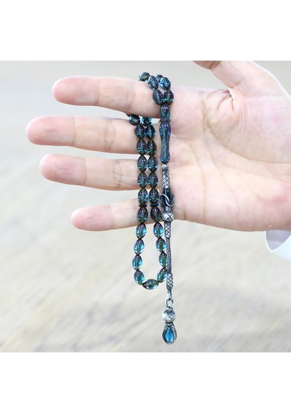 1000 Ayar Gümüş Kazaz Püsküllü Arpa Kesim Turkuaz Ateş Kehribar Tesbih modelleri