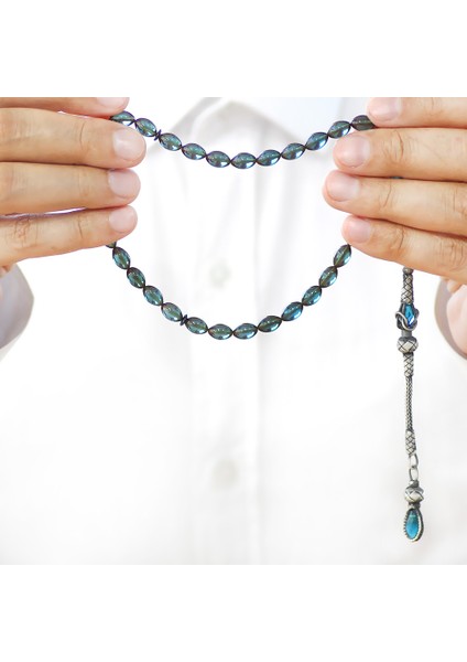 1000 Ayar Gümüş Kazaz Püsküllü Arpa Kesim Turkuaz Ateş Kehribar Tesbih fırsatları