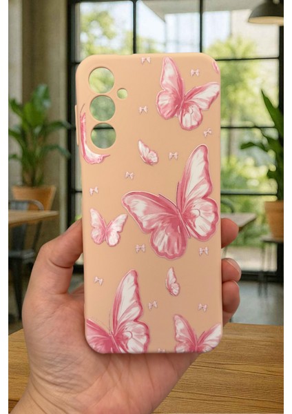 Samsung Galaxy A14 Uyumlu Pembe Kelebek Desenli Silikon Darbe Emici Klasik Korumalı Rubber Kılıf fiyatları