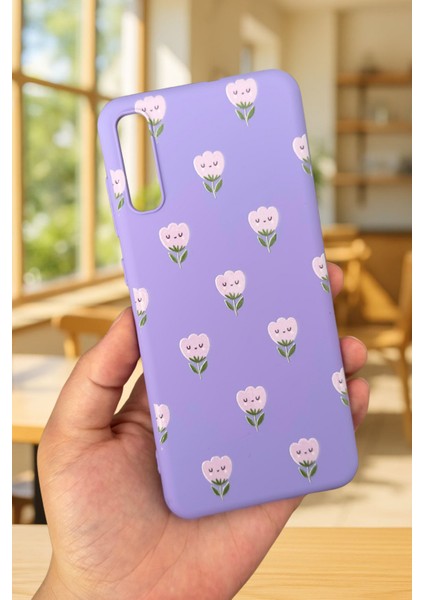 Samsung Galaxy A70 Uyumlu Mini Lale Desenli Silikon Darbe Emici Klasik Korumalı Rubber Kılıf