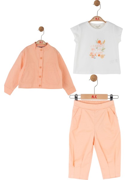 01-04 Yaş Kız Bebek Somon Üçlü Takım - Somon