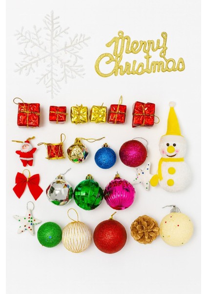 Yılbaşı Yeni Yıl Çam Ağaç Süsü 25 Parça Merry Christmas Yazılı Noel Dekoru Renkli Çam Ağacı Süsleri modelleri