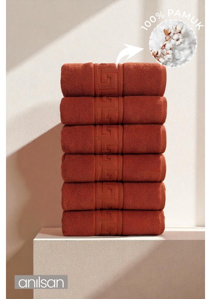 6'lı Kiremit Greek El Havlusu - 50x90 Cm, 225 Gr, %100 Pamuk, Spa Ve Otel Havlusu, Günlük Kullanıma Uygun