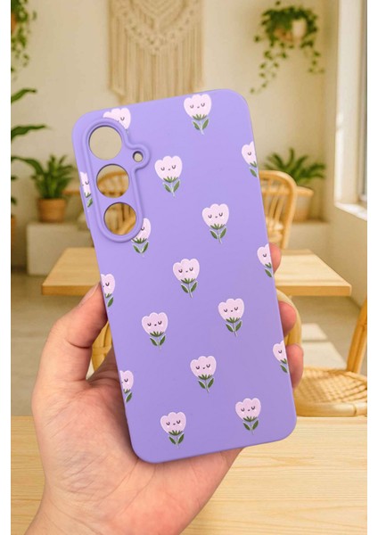 Samsung Galaxy A55 - Mini Lale Desenli Silikon Darbe Emici Klasik Korumalı Rubber Kılıf