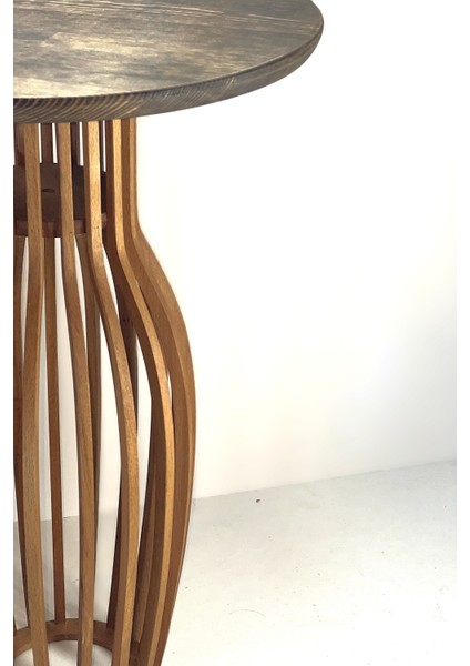 Palermo Yuvarlak Modern Klasik Rustik Retro Vintage Naturel Dekoratif Ahşap Çıtalı Yan Mantar Sehpa modelleri