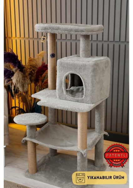 Çok Katlı Yıkanabilir Kedi Tırmalama ve Oyun Evi- Dubai Gri