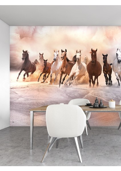 3D Koşan Atlar Desenli Isı ve Ses Yalıtımlı Sağlıklı Tekstil Duvar Kağıdı