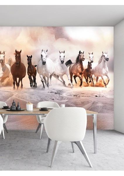 3D Koşan Atlar Desenli Isı ve Ses Yalıtımlı Sağlıklı Tekstil Duvar Kağıdı fiyatları