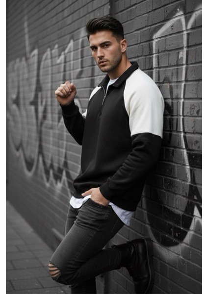 Wesst Üç Iplik Şardonlu Yarım Fermuarlı Yaka Erkek Sweatshirt