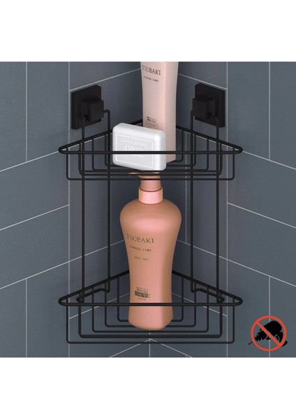 Banyo Köşe Rafı Kendinden Yapışkanlı 2 Katlı Easyfix Siyah EF257